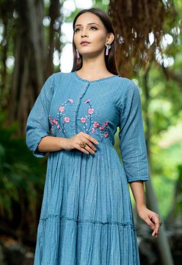 Kurti Design 2019 Online Shopping | sky blu pure cotton kurti in frock ...