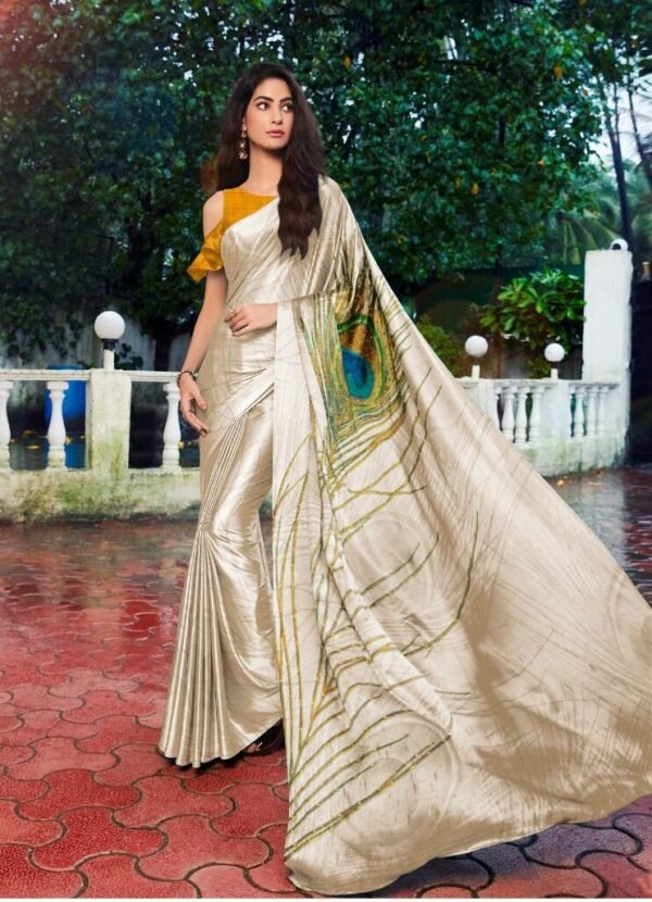 Entrancing Art Silk Fabric Festive Look Saree In Cream Color