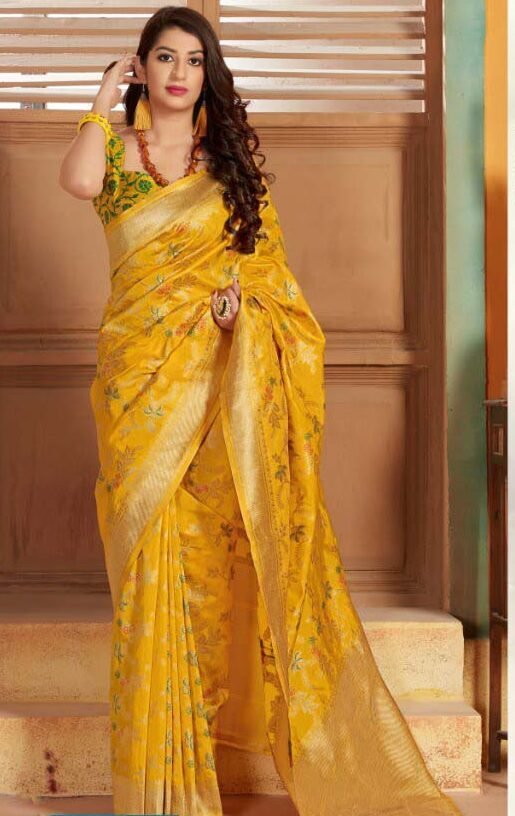 Wedding Wear Yellow Chiffon Plain Saree, With Blouse Piece at Rs 2790 in  Surat