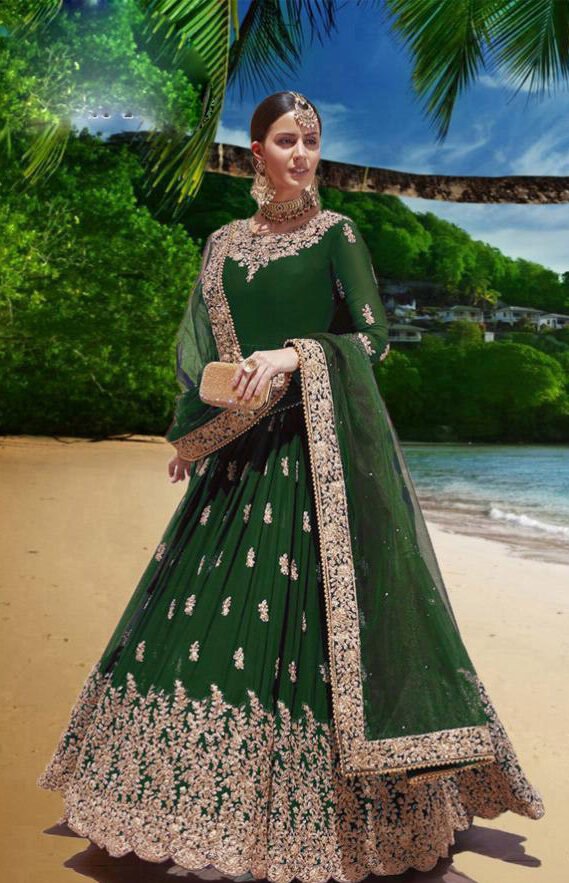 Green Colour Embroidered Gown Dress Girls | Green Gown Pary Wear