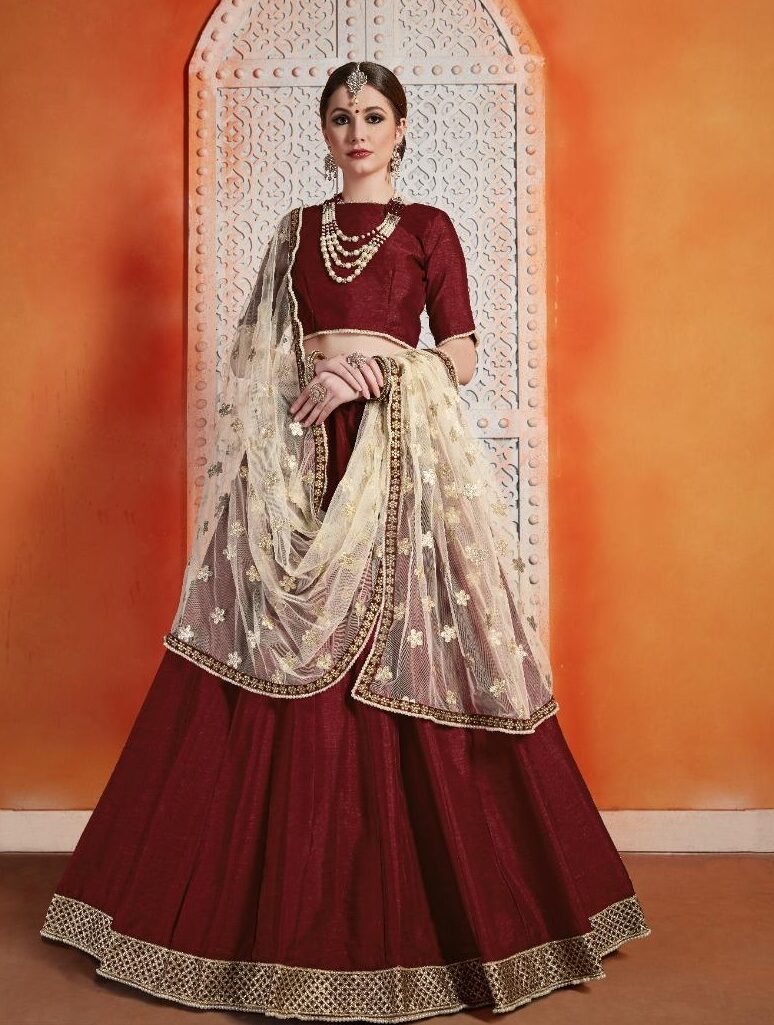Red Party Wear Sequins Embroidered Georgette Lehenga