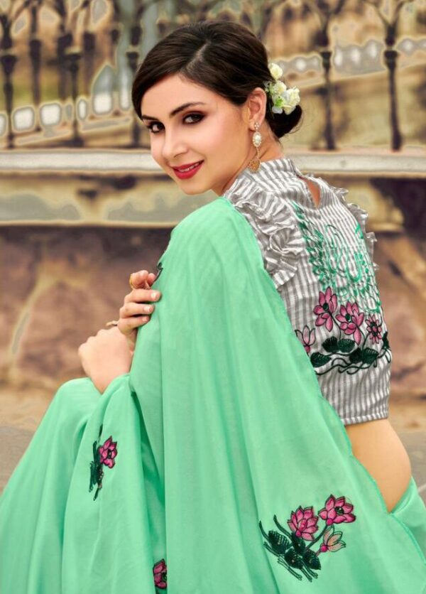New Designer Light Baby Green Color Saree For Girls