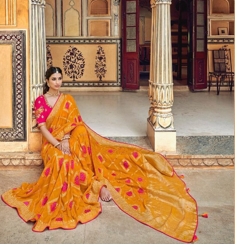 Golden Partywear Silk Saree – Ethnicdukan