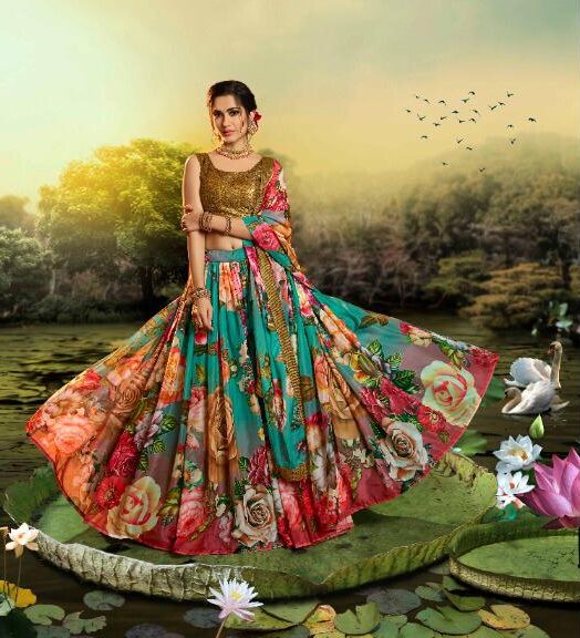 Buy Sabyasachi Green Floral Organza Lehenga Choli Online from EthnicPlus  for ₹2,499.00