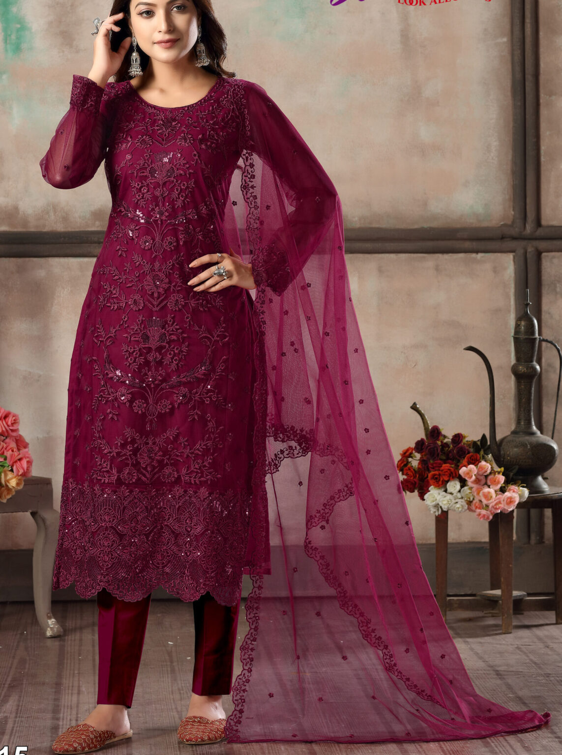 Net Salwar Suit Design with Dupatta in Maroon|Salwar Kameez for ladies