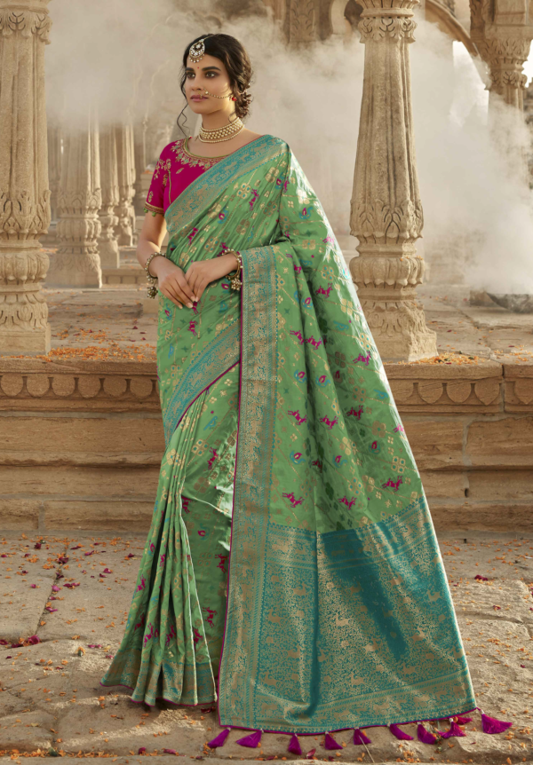 Silk Saree with blouse in Sea green colour 5305