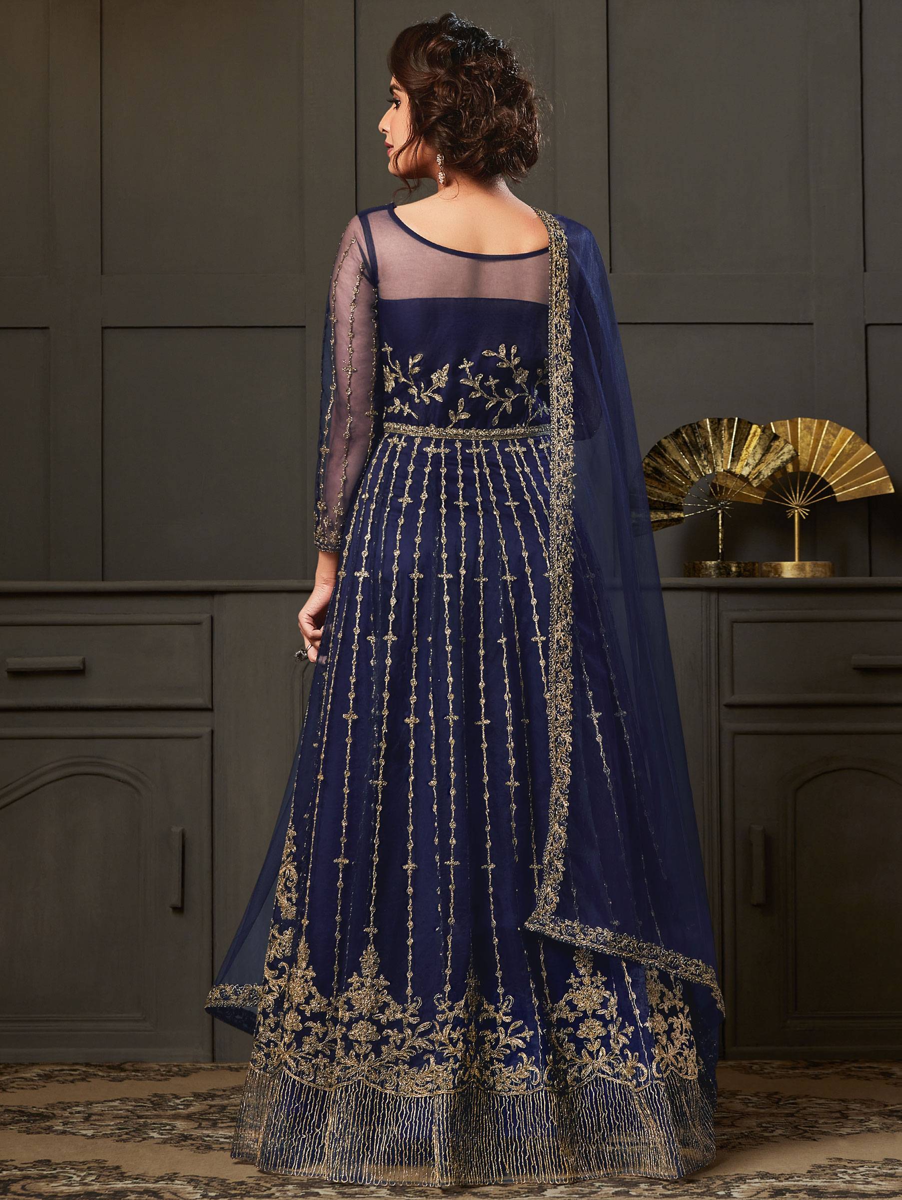 Buy Blue Cotton Sequins Party Wear Long Gown With MultiColor Koti Online