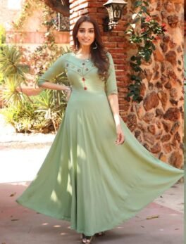 Best Readymade Blue Color Long Anarkali Kurti For Bride.