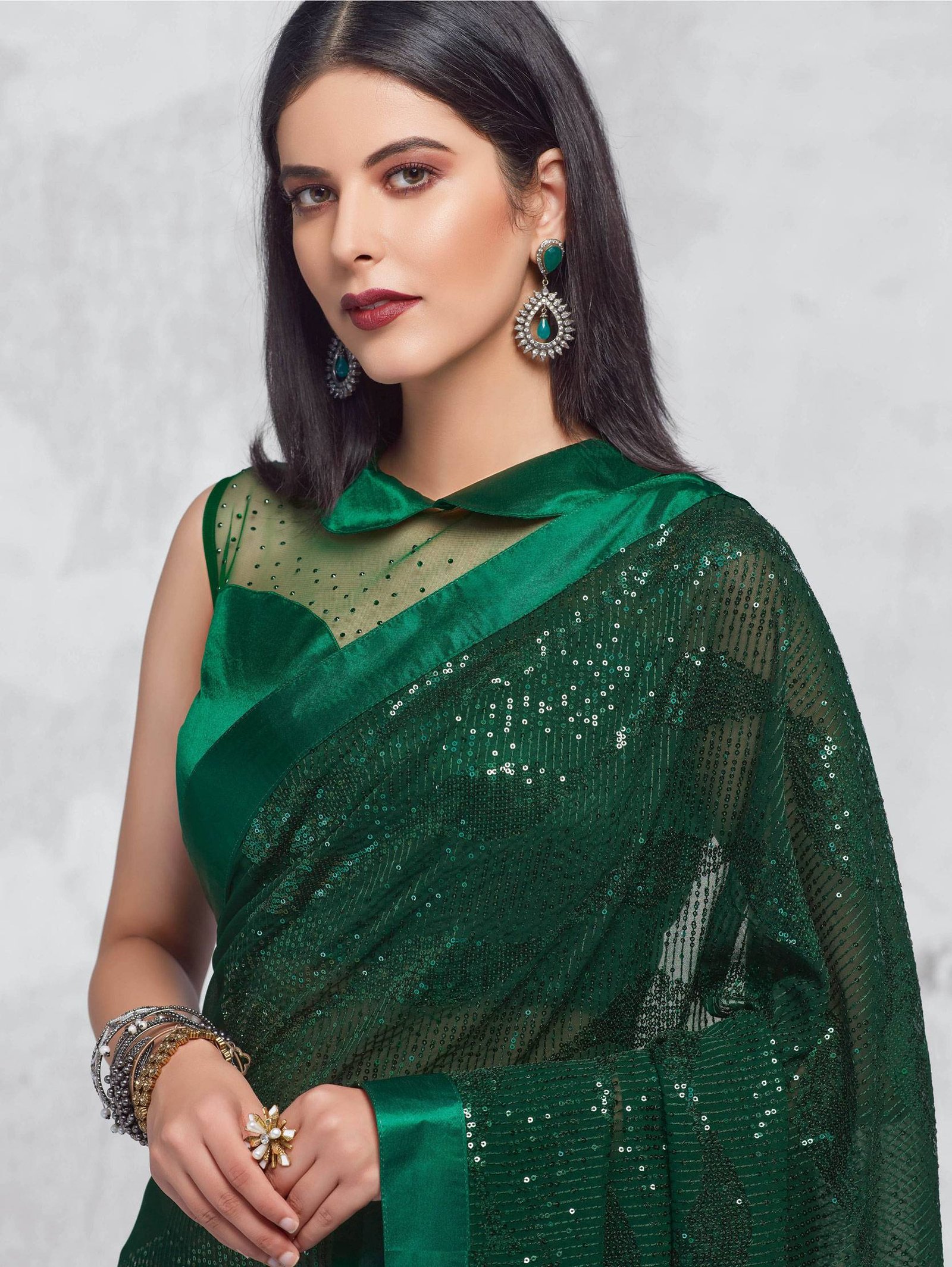 Best Dark Green Color Latest Partywear Saree 2021 