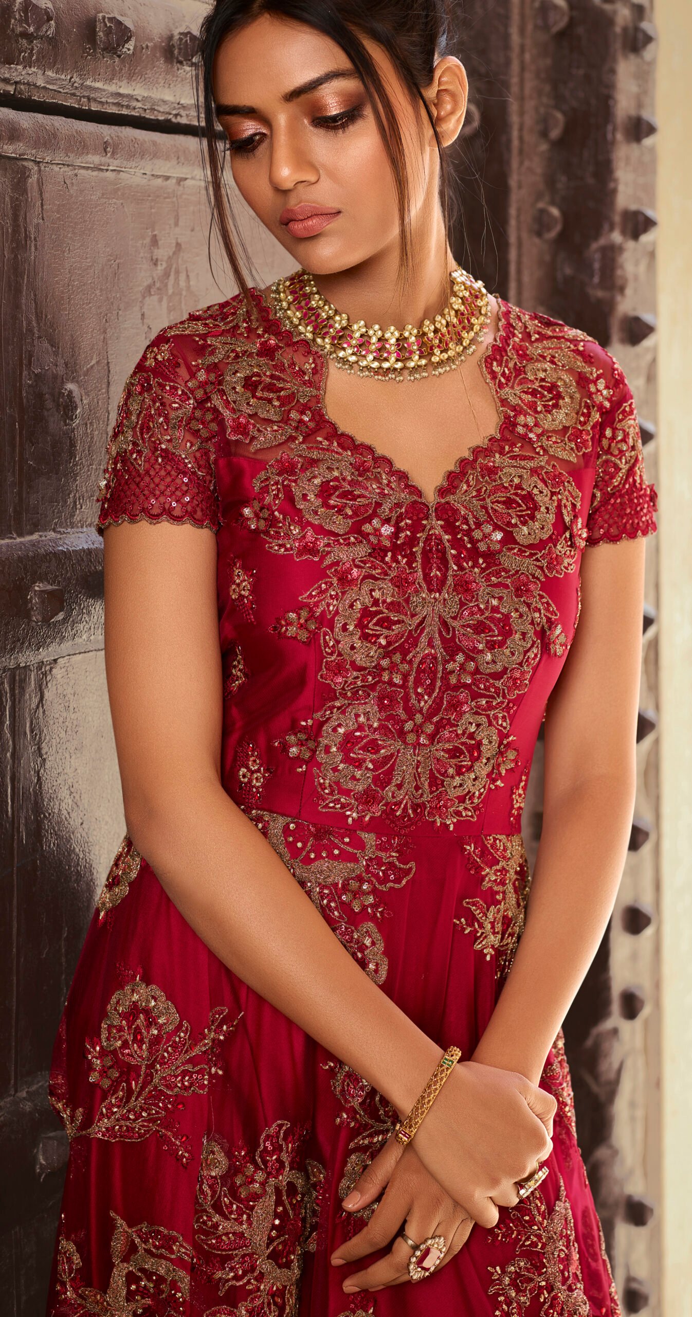 Maroon color hot sale gown online