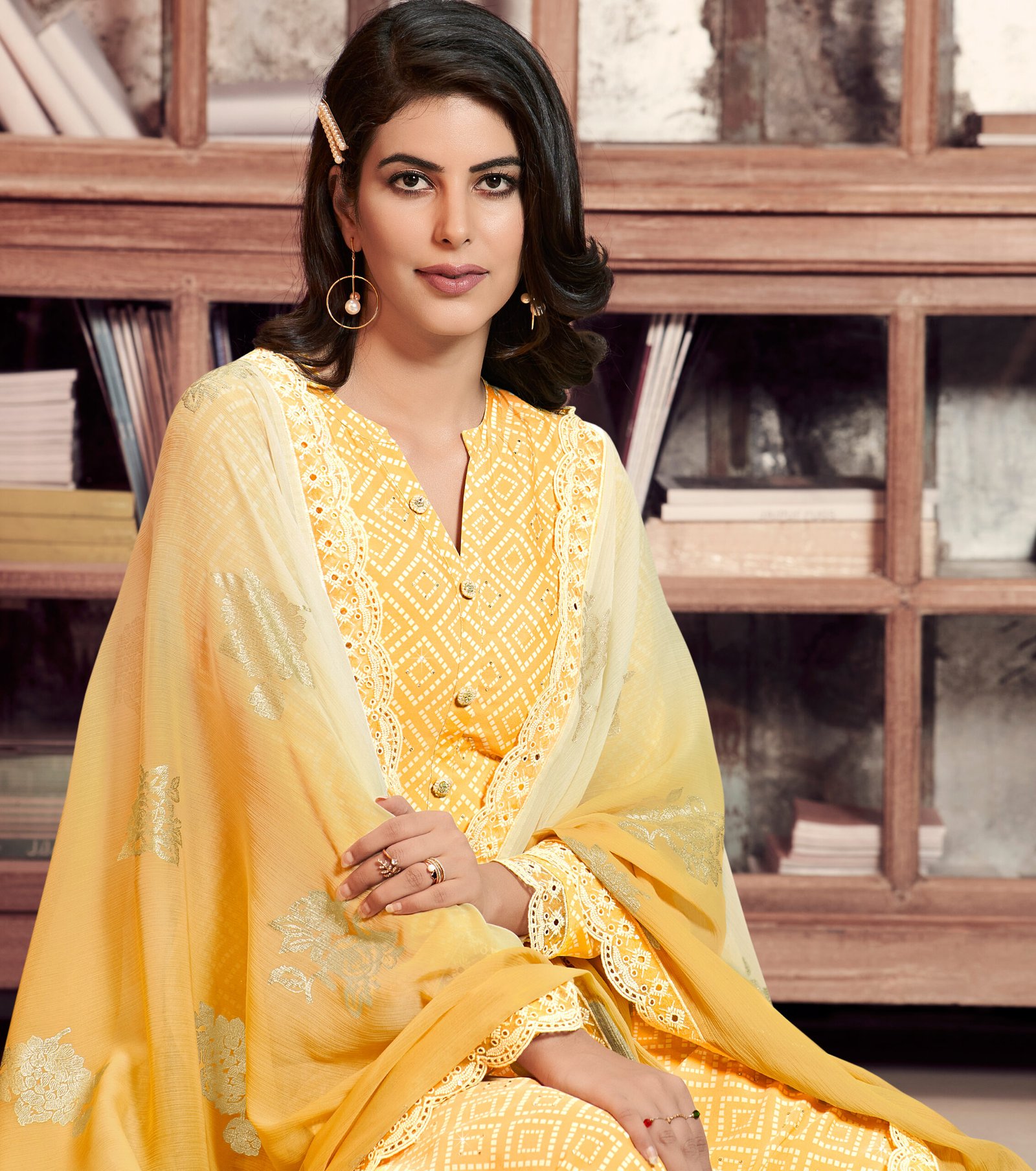 yellow suit with golden dupatta