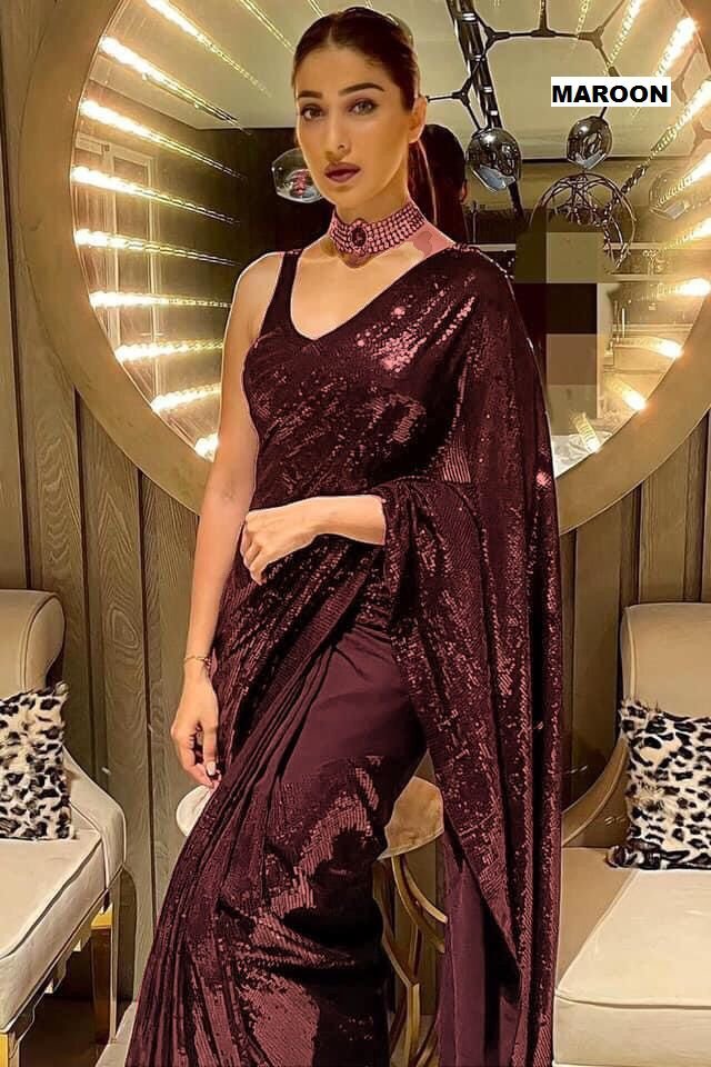 Buy Designer Red Sequin Sarees for Women Beautiful Georgette Dual Sequins  Work Saree for Party Wear and Wedding Indian Trendy Sequence Saree Online  in India - Etsy