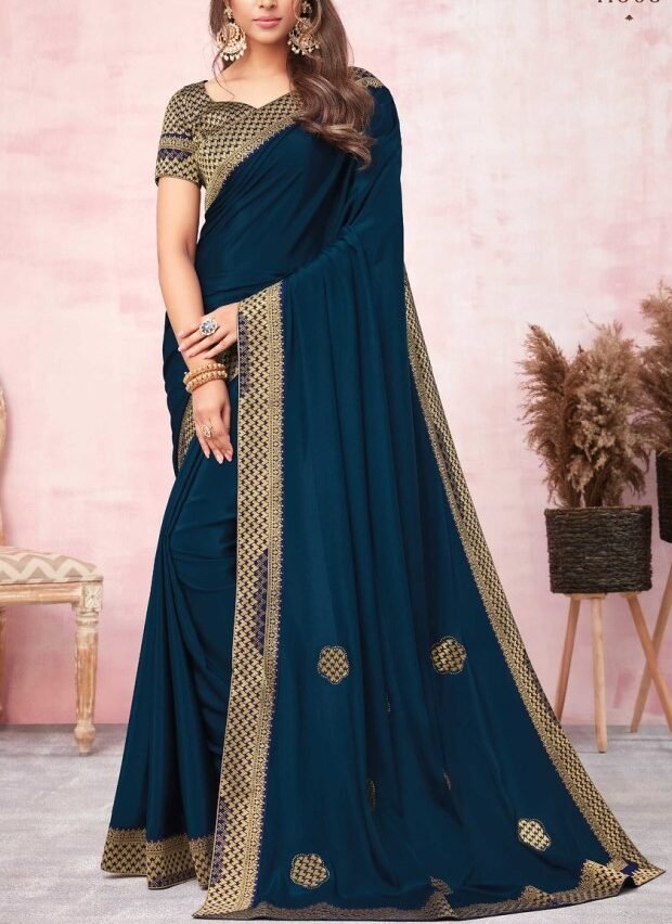 Blue Heavy georgette farewell party sarees