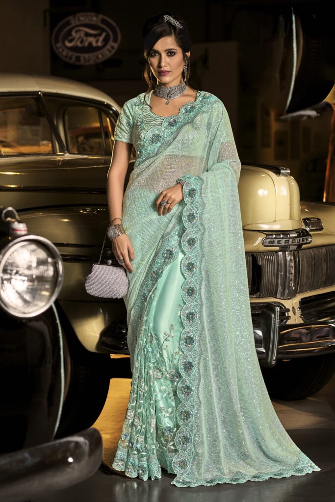 Haute Aqua Blue Festival Trendy Saree -