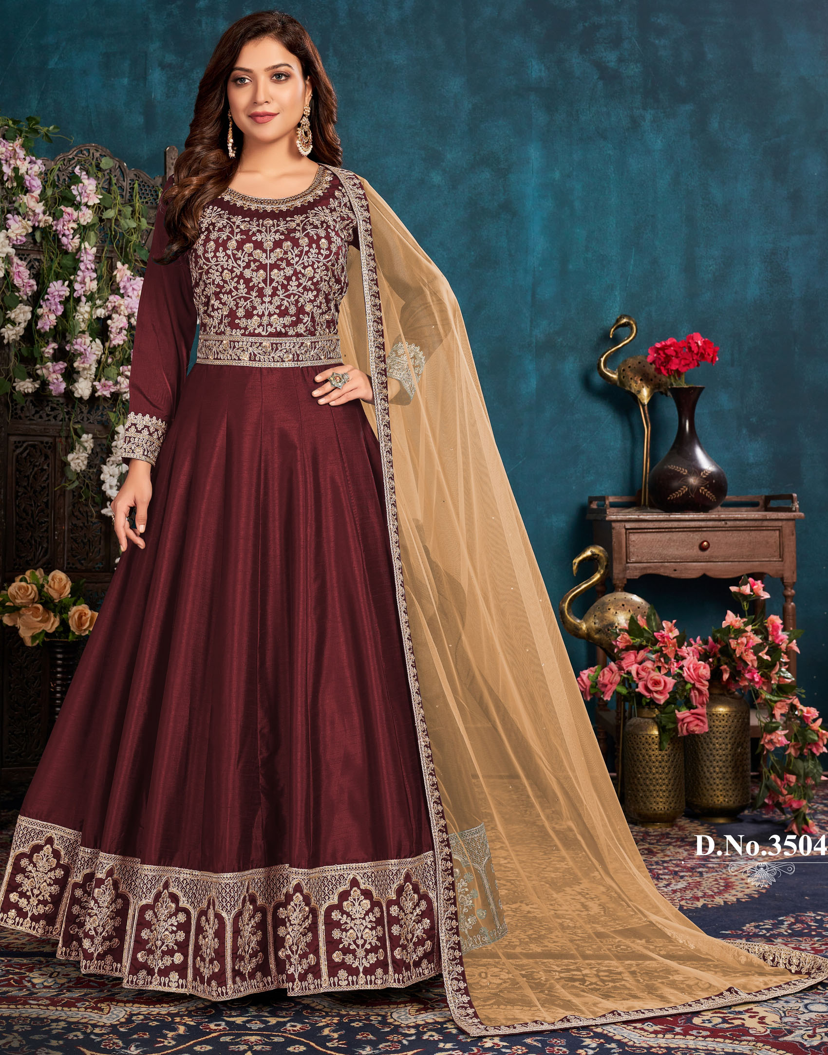 COFFEE COLOR DESIGNER EMBROIDERED SEQUENCE GOWN – Vastra Creation