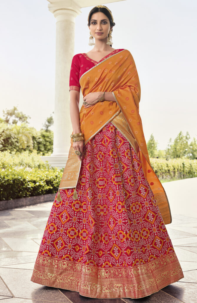 Buy New Designed South Indian Lehenga Choli For women And  Girls-Kumkum-Yellow Red Online at Best Prices in India - JioMart.