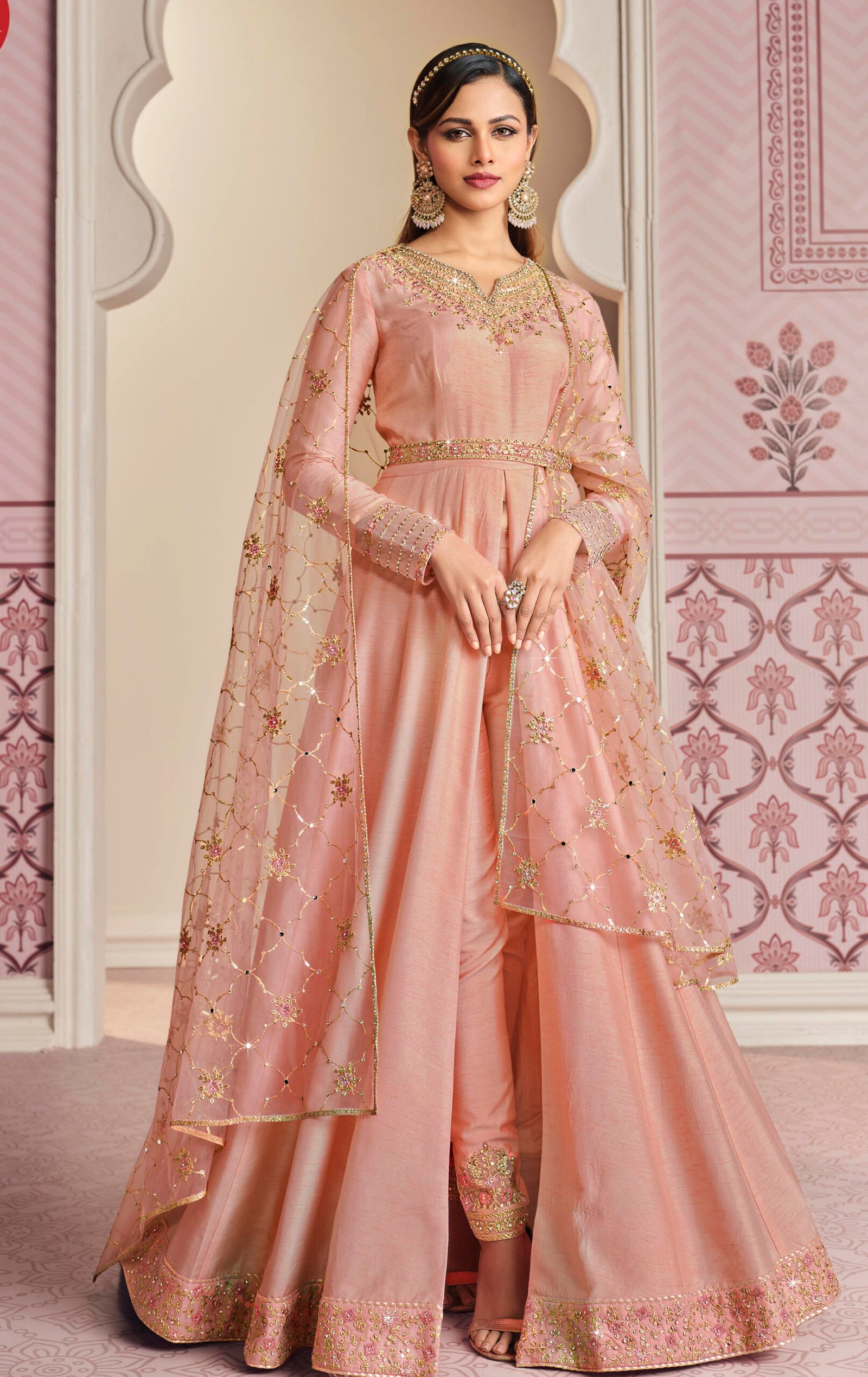 Latest Pink Net Gown Style Dresseseid special dress 2022 for girl