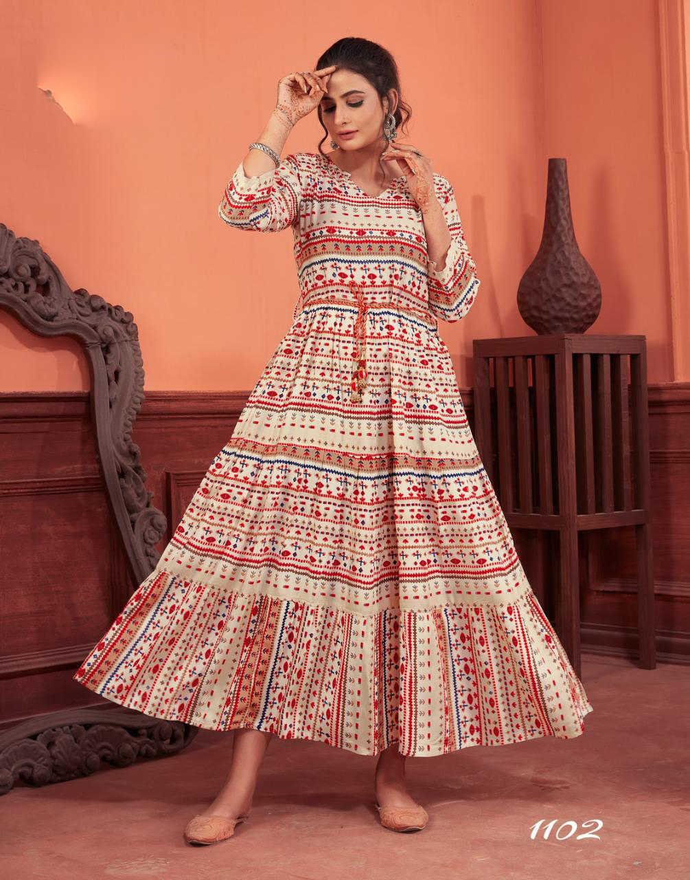 Buy Indian Designer Georgette Bandhej Jaipuri Print Kurti Long Online in  India  Etsy