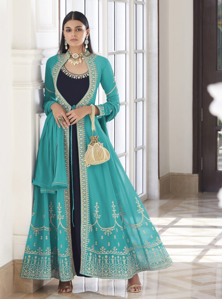 Organza floor length gown topped with embroidered organza jacket –  samantchauhan