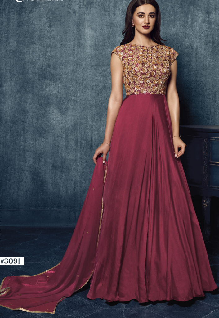 New Designer Party Wear Look Raffle Gown at Rs.1250/Piece in surat offer by  kala boutique creation