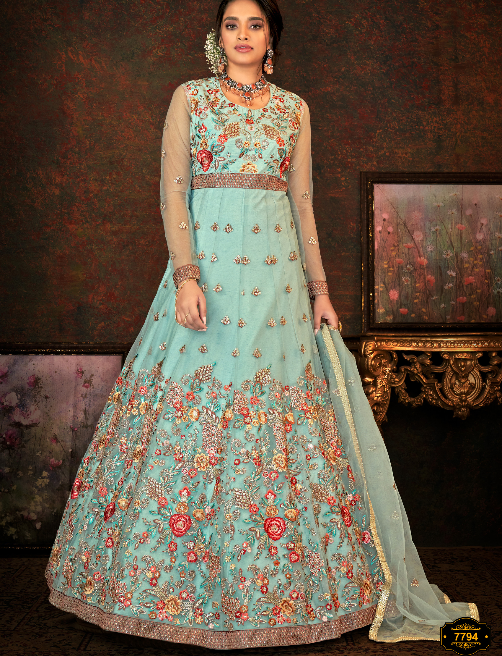 Buy Pink Raw Silk With Net Embroidered Gown Online - DMV13944 | Andaaz  Fashion