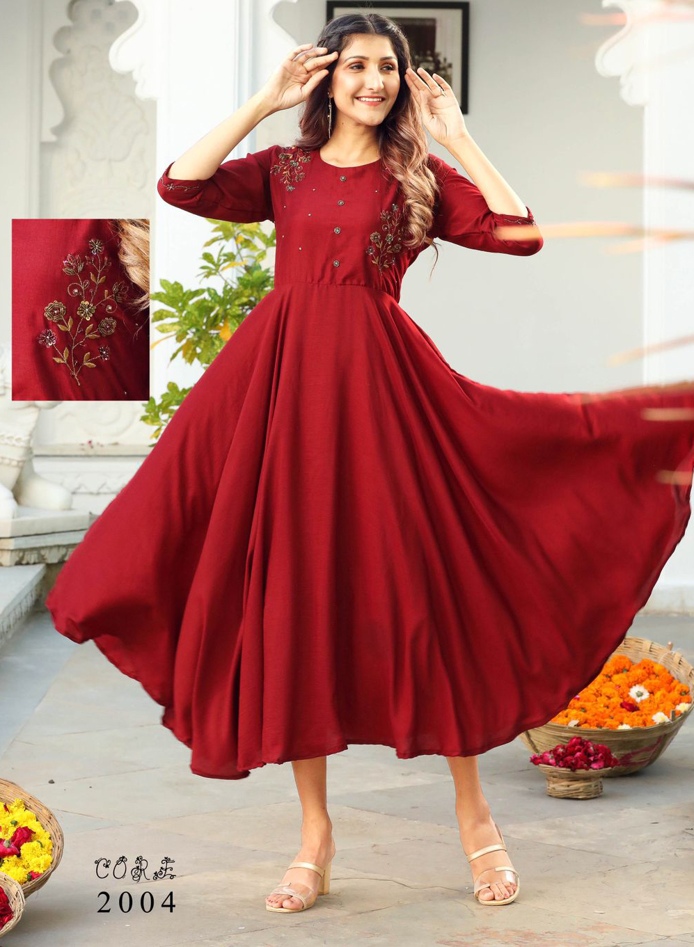 Red Plain Anarkali Dress