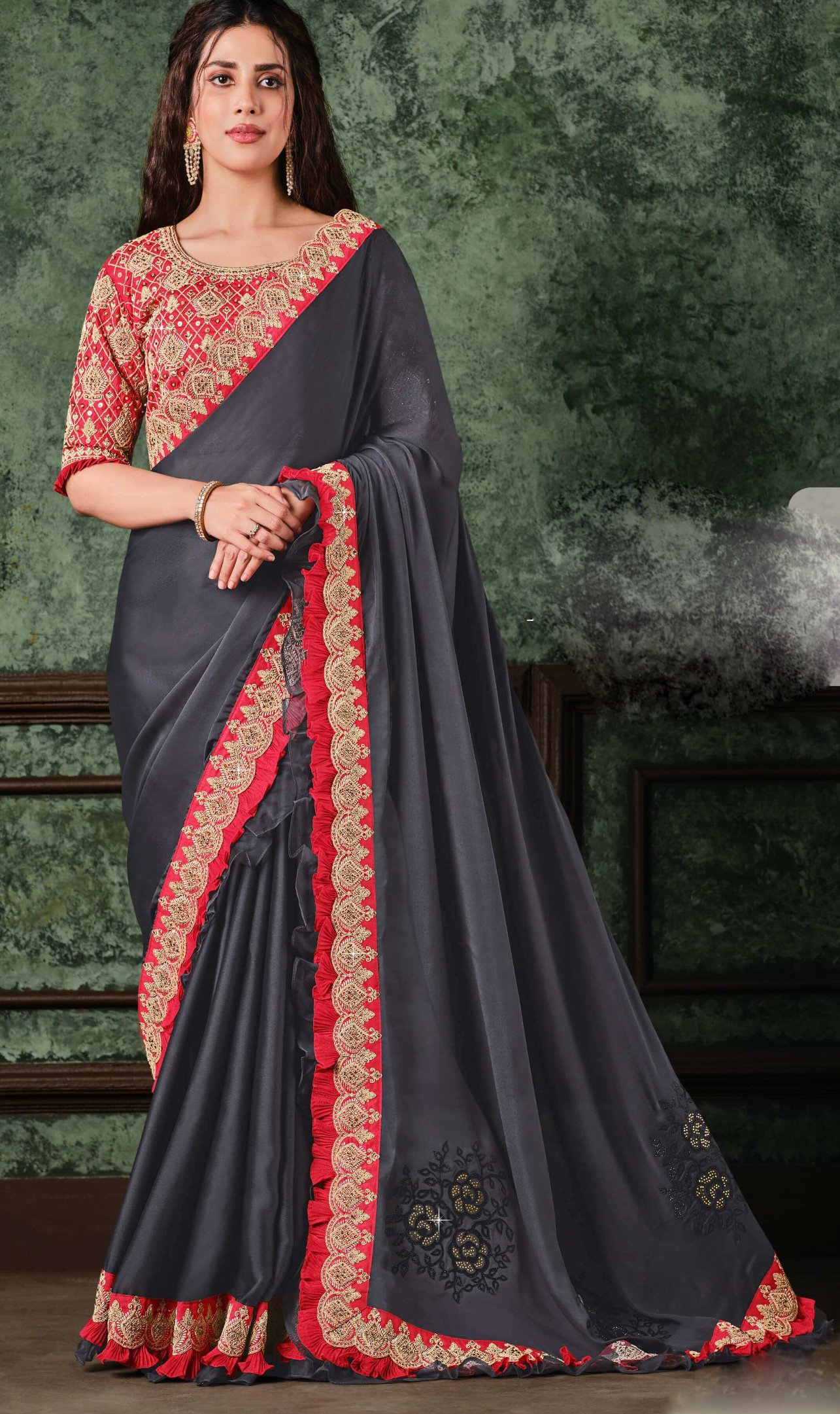 Grey - Plain Sarees - Sarees: Buy Latest Indian Sarees Collection Online |  Utsav Fashion