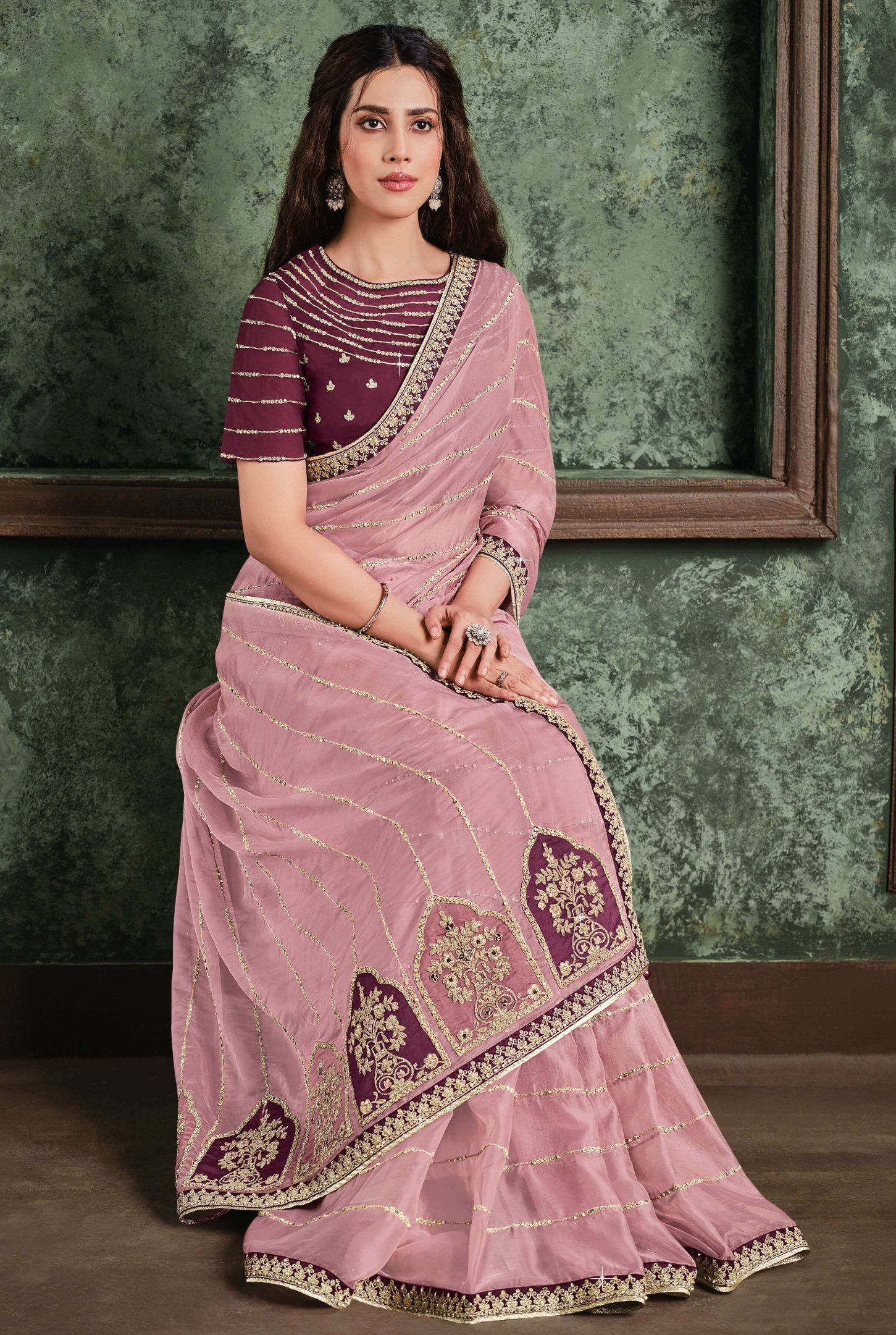 designer heavy chiffon gota patti work saree