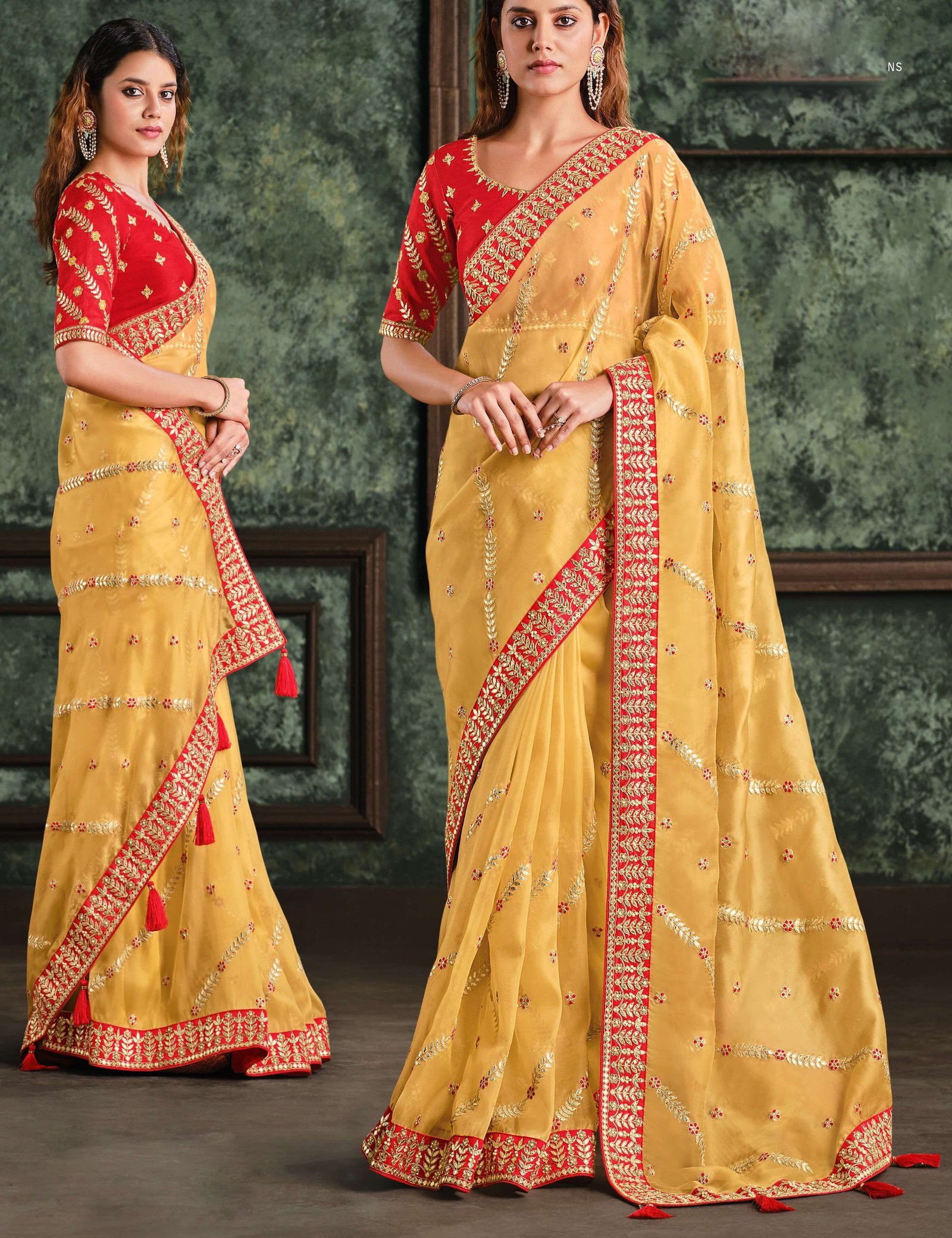 Bridal Red and Maroon, Yellow color Patola Silk fabric Saree : 1832529