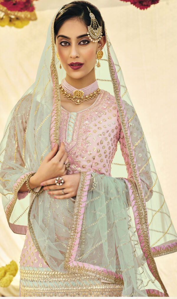 White Color Georgette Base With Heavy Work Party Wear Sharara Suit