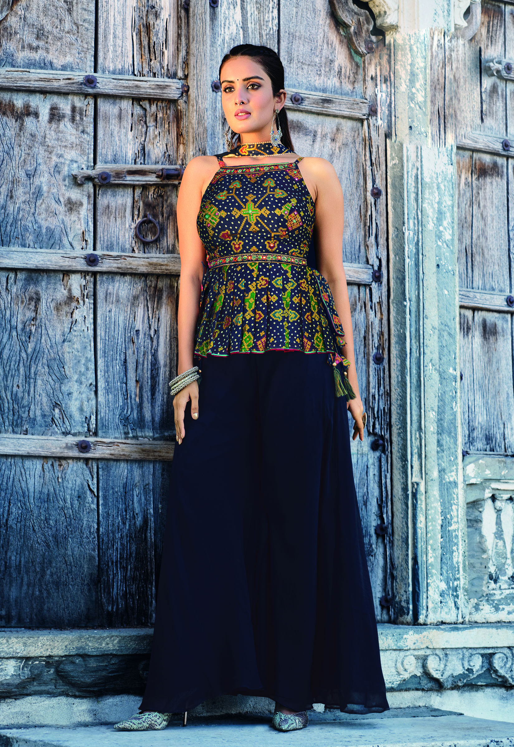 Unique Party Wear Indo Western Dress in Green Colour