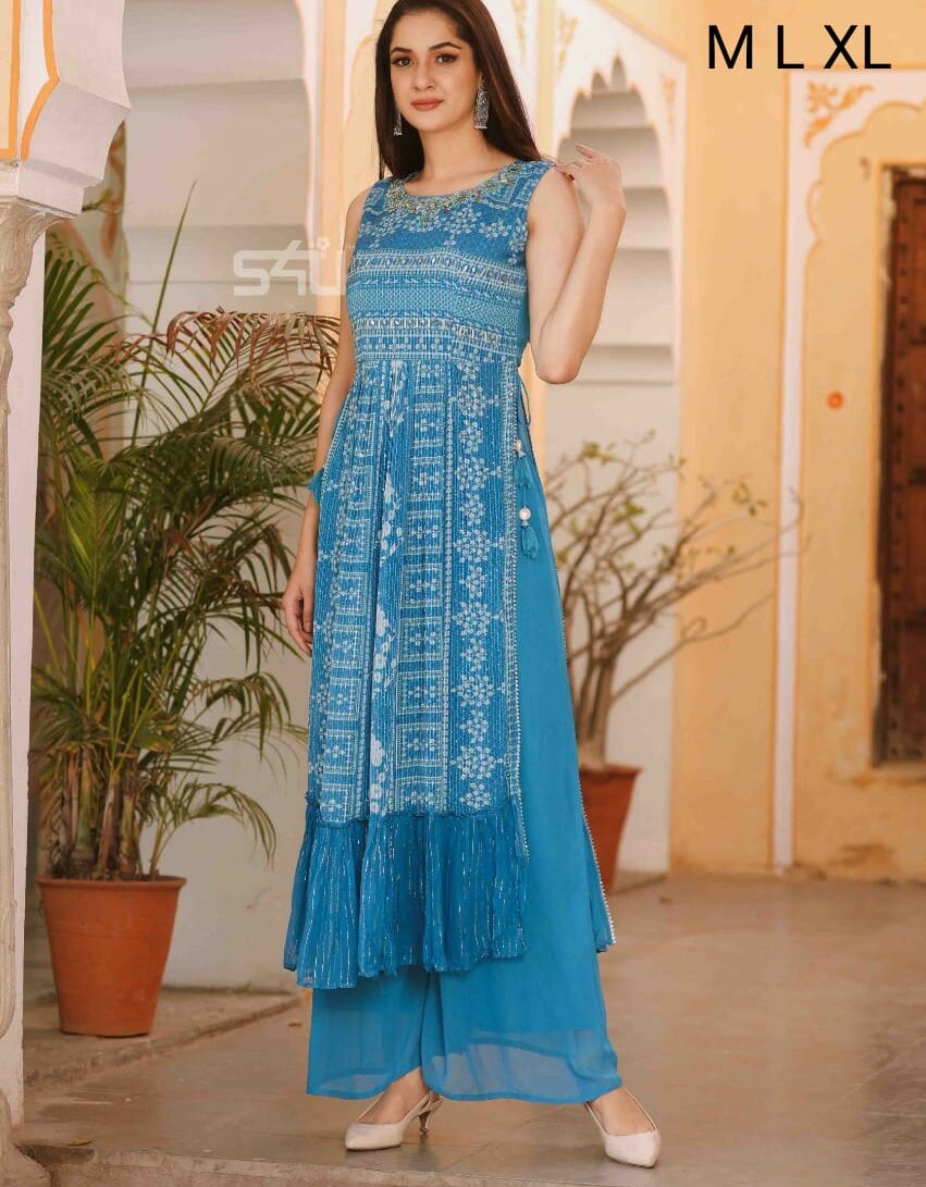 Latest Plazo Suit Design 2022 with Price in India | Light Blue ...