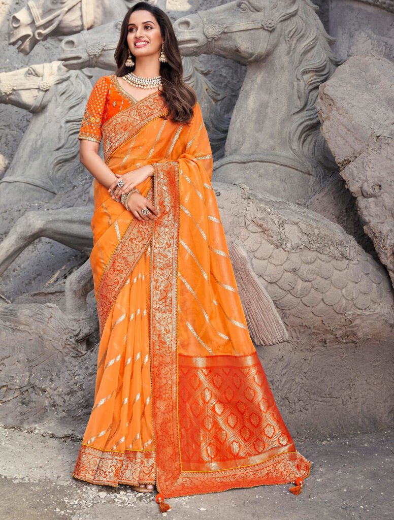 Orange Saree - Buy Orange Colour Sarees Online – Koskii