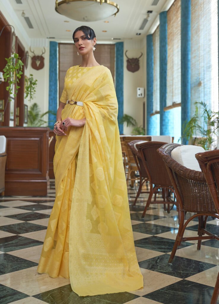 Yellow Georgette Chikankari Sari – Shilphaat.com