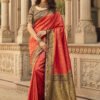 New Modern Soft Silk Sarees Red with Contrast Blouse
