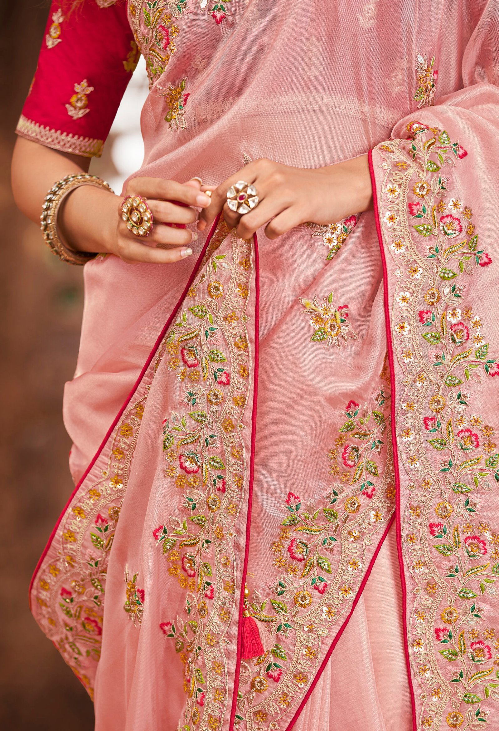 Organza Zari Border Saree with Bandhani Gota Patti Blouse - Plum Purpl –  Naina Jain