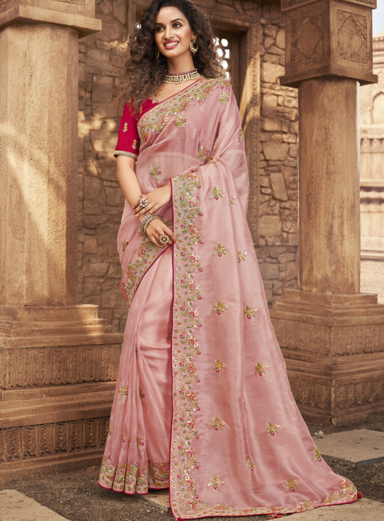 Blush Pink Heavy Embroidered Saree  Saree designs, Designer sarees  wedding, Bridal blouse designs