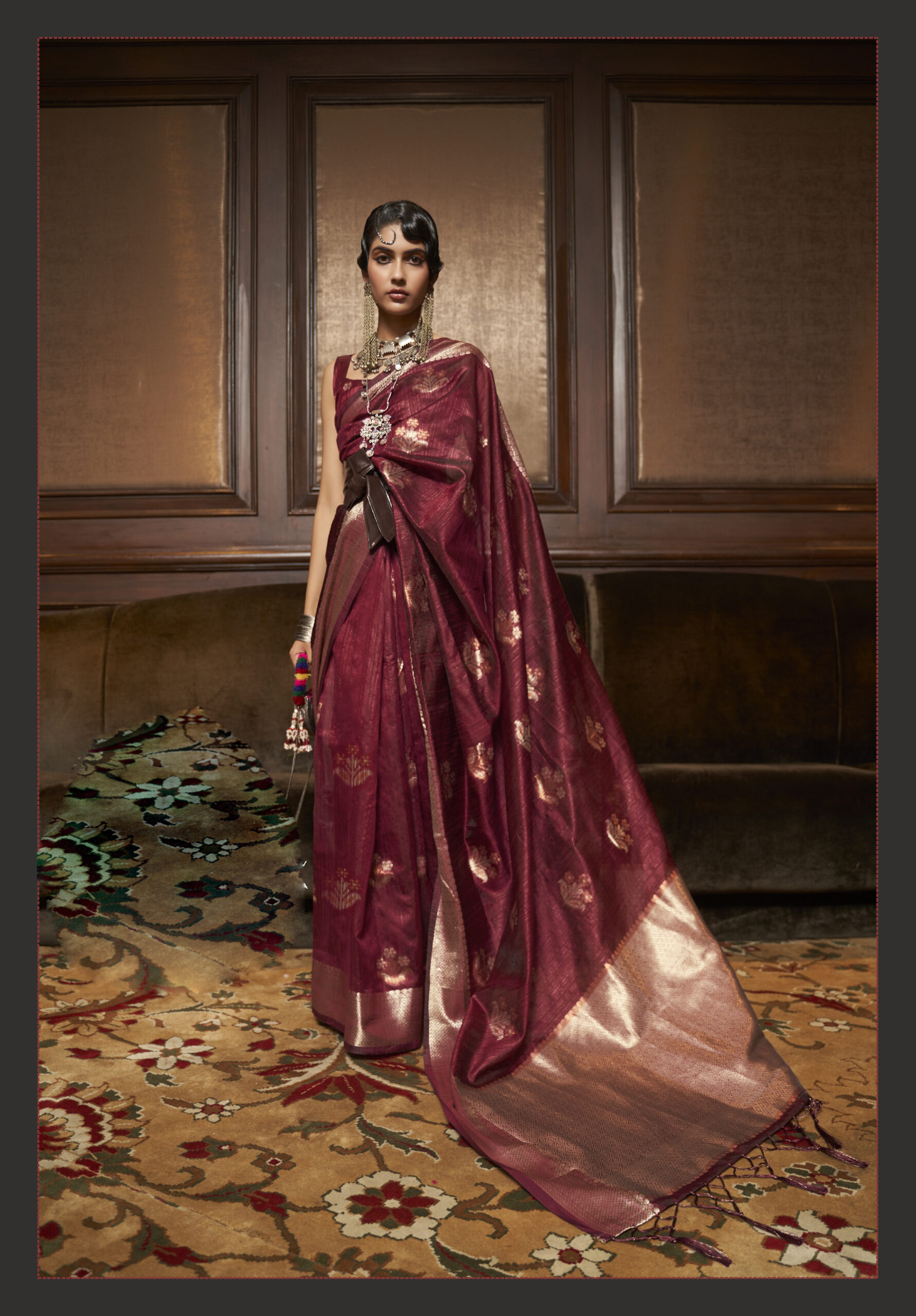 Silver Border Silk Saree Blouse Designs for Wedding