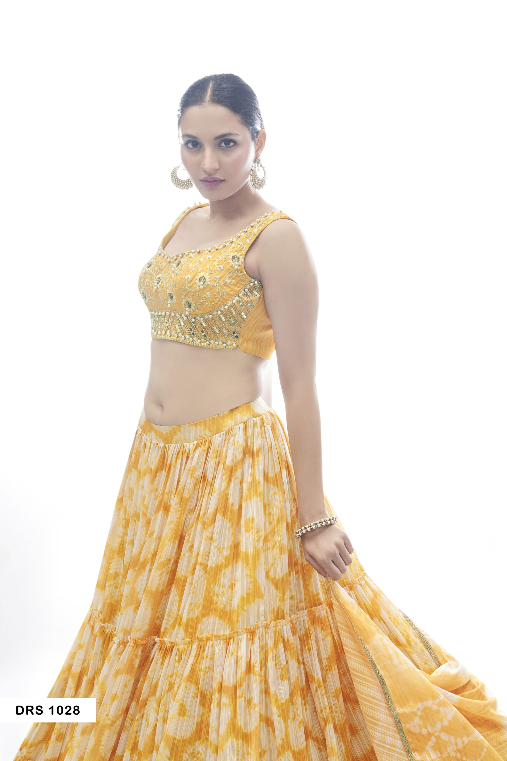 Buy PICCOLO Gold Pleated Blouse And Lehenga (Set of 2) online