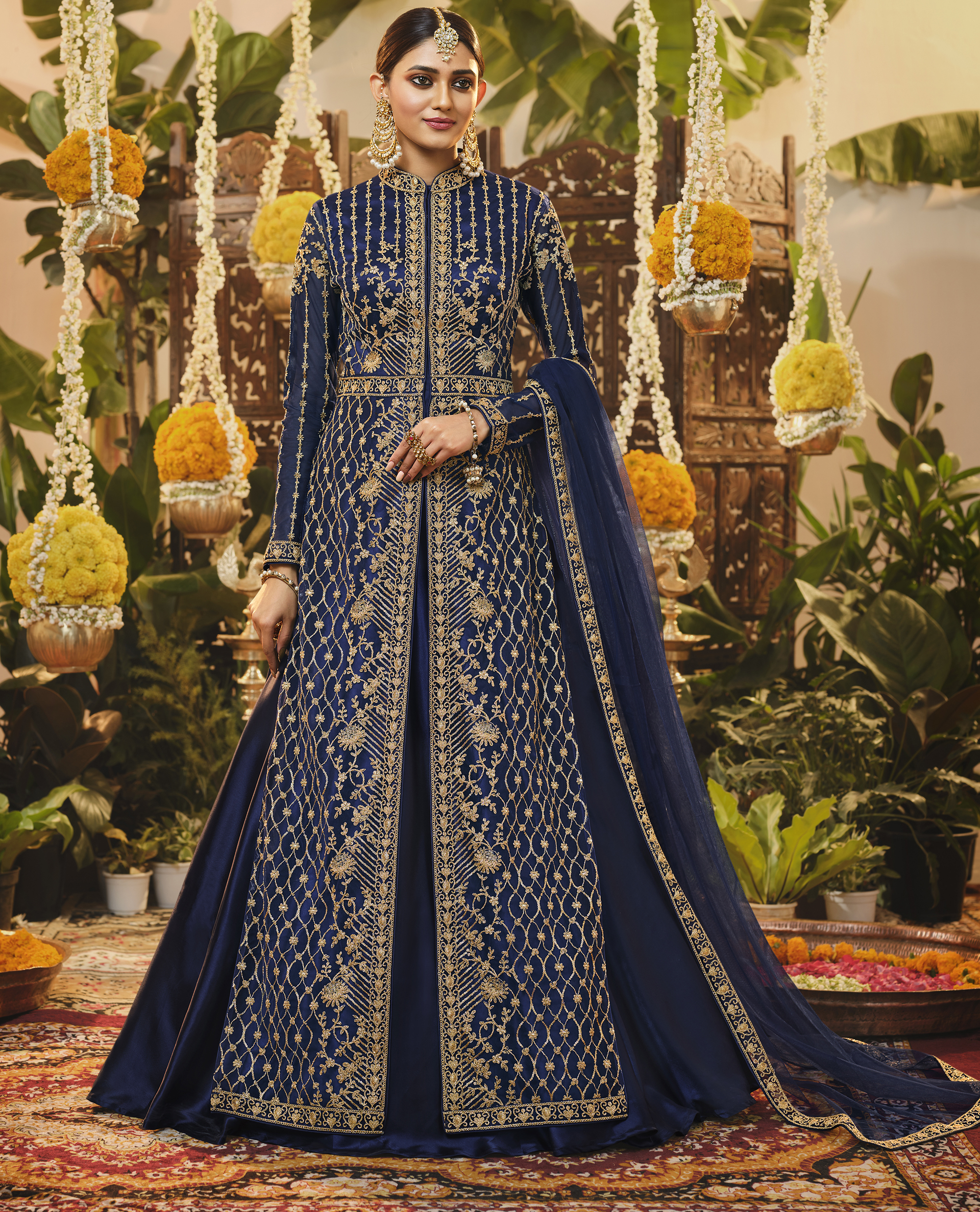 Buy Blue Sequins Silk Reception Wear Lehenga Choli From Ethnic Plus
