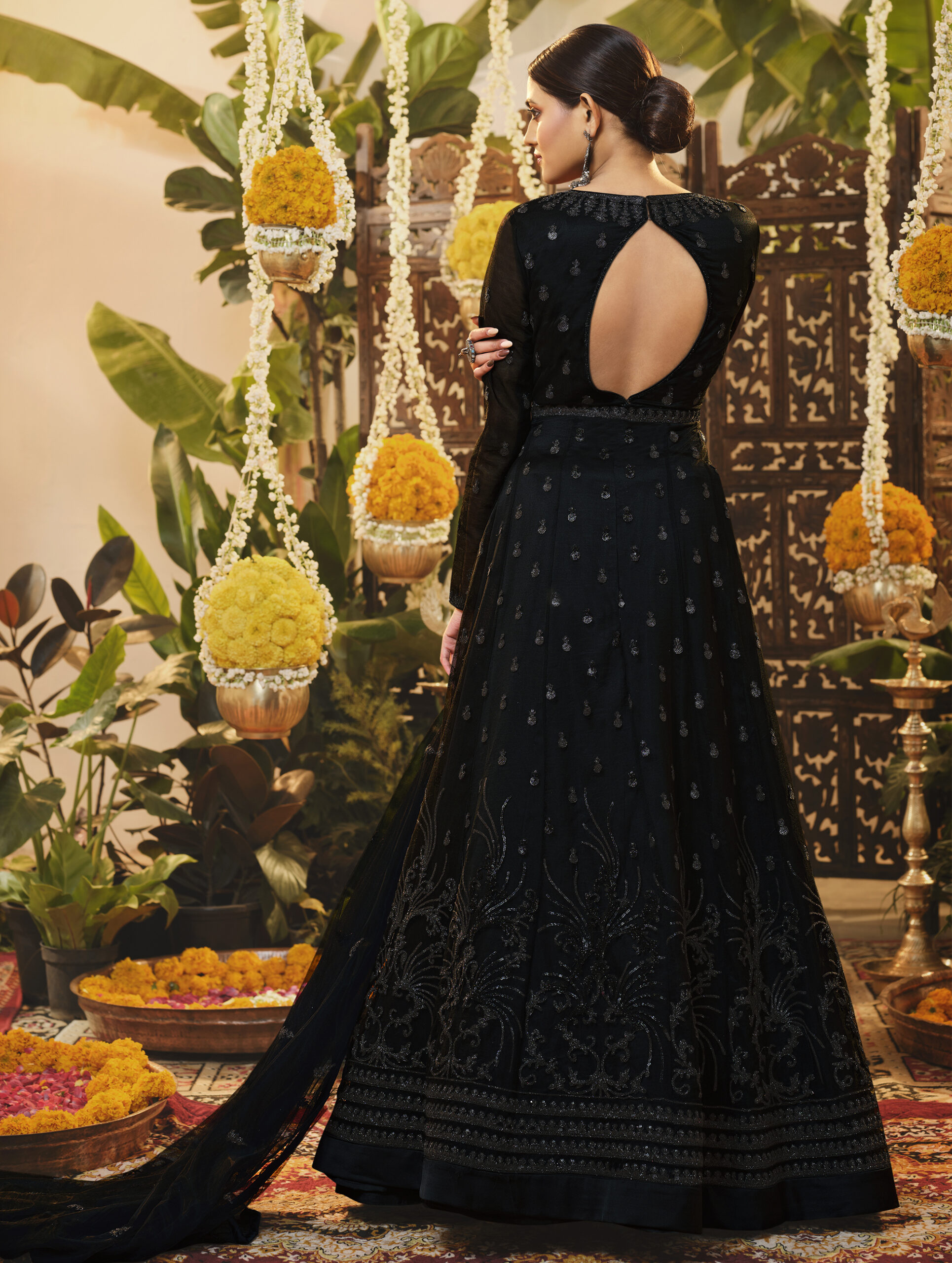 Buy Black Satin Party Wear Embroidery Work Ready To Wear Saree Online From  Wholesale Salwar.
