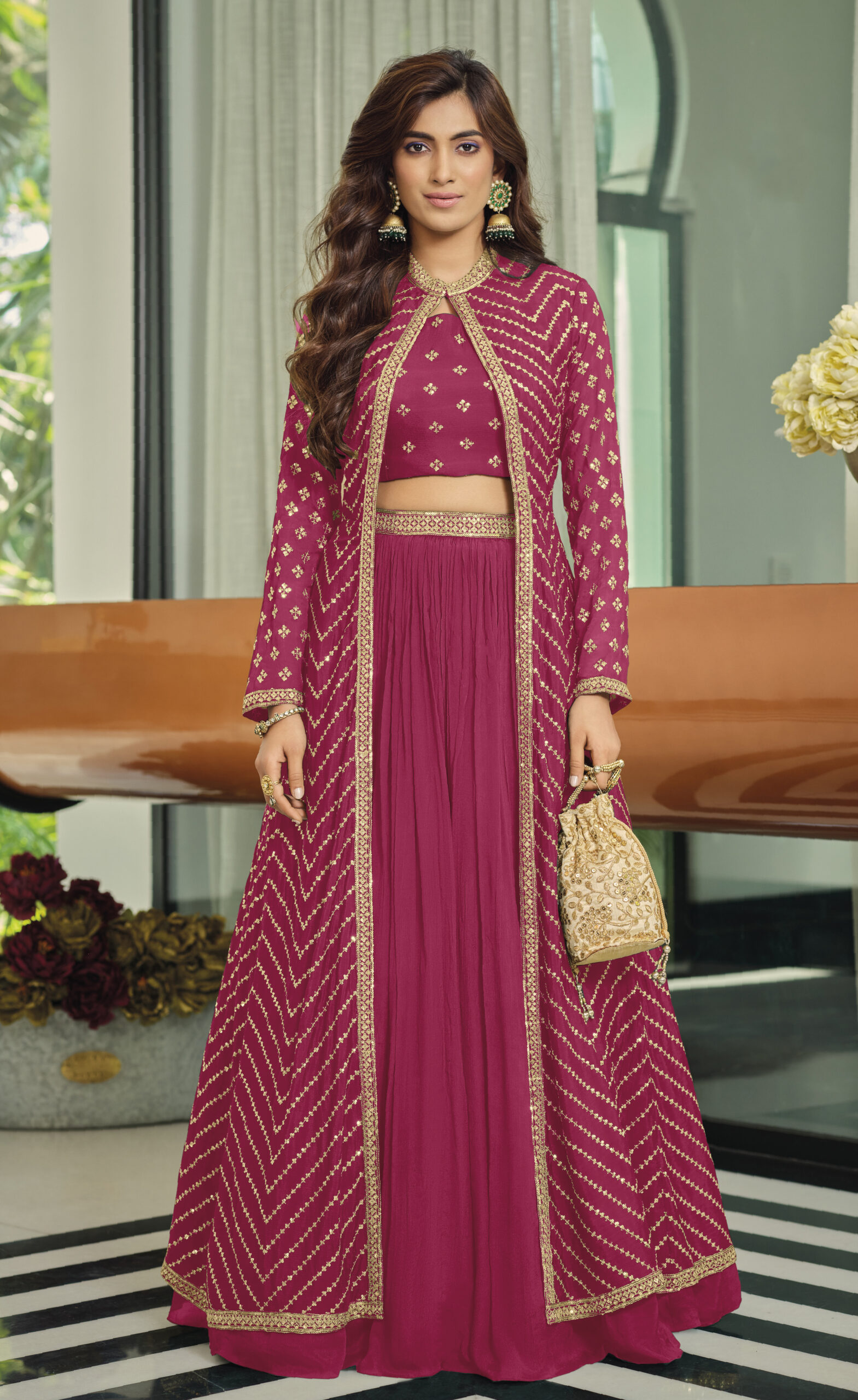 Buy Dusty Pink Embroidered Jacket Lehenga For Women Online