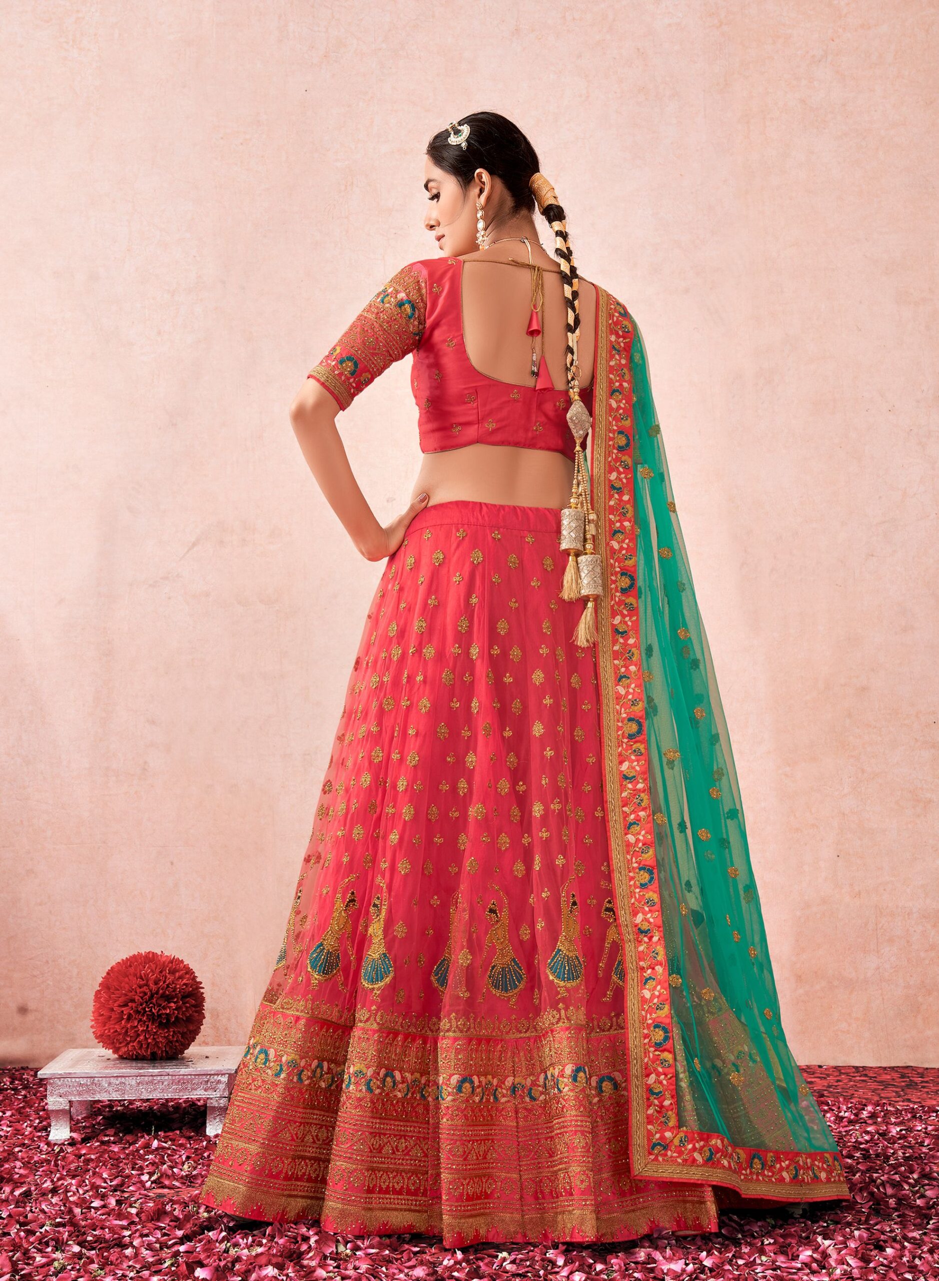 Red & Peach & Rama Wedding & Party Wear Bridal Lehenga - Buy Trending Red &  Peach & Rama Color Wedding & Party Wear Occasion Bridal Lehenga at Best  Price - Kloth Trend