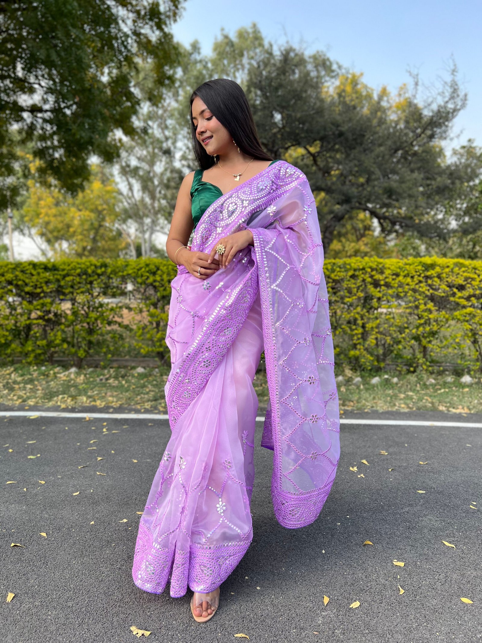 Light Purple Floral Organza Saree