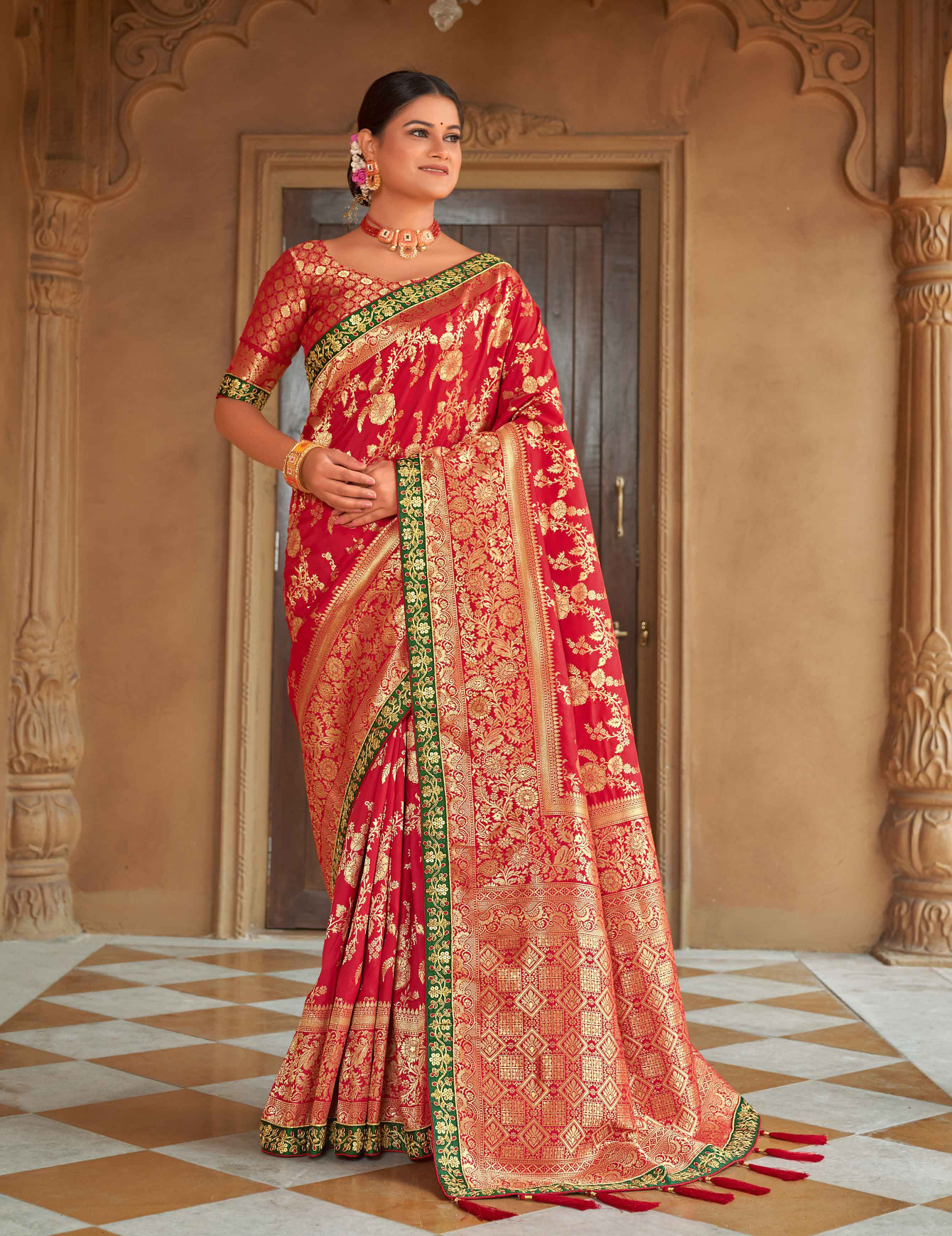 Buy online Women's Banarasi Saree With Blouse from ethnic wear for Women by  Dhruti Creation for ₹749 at 71% off | 2024 Limeroad.com
