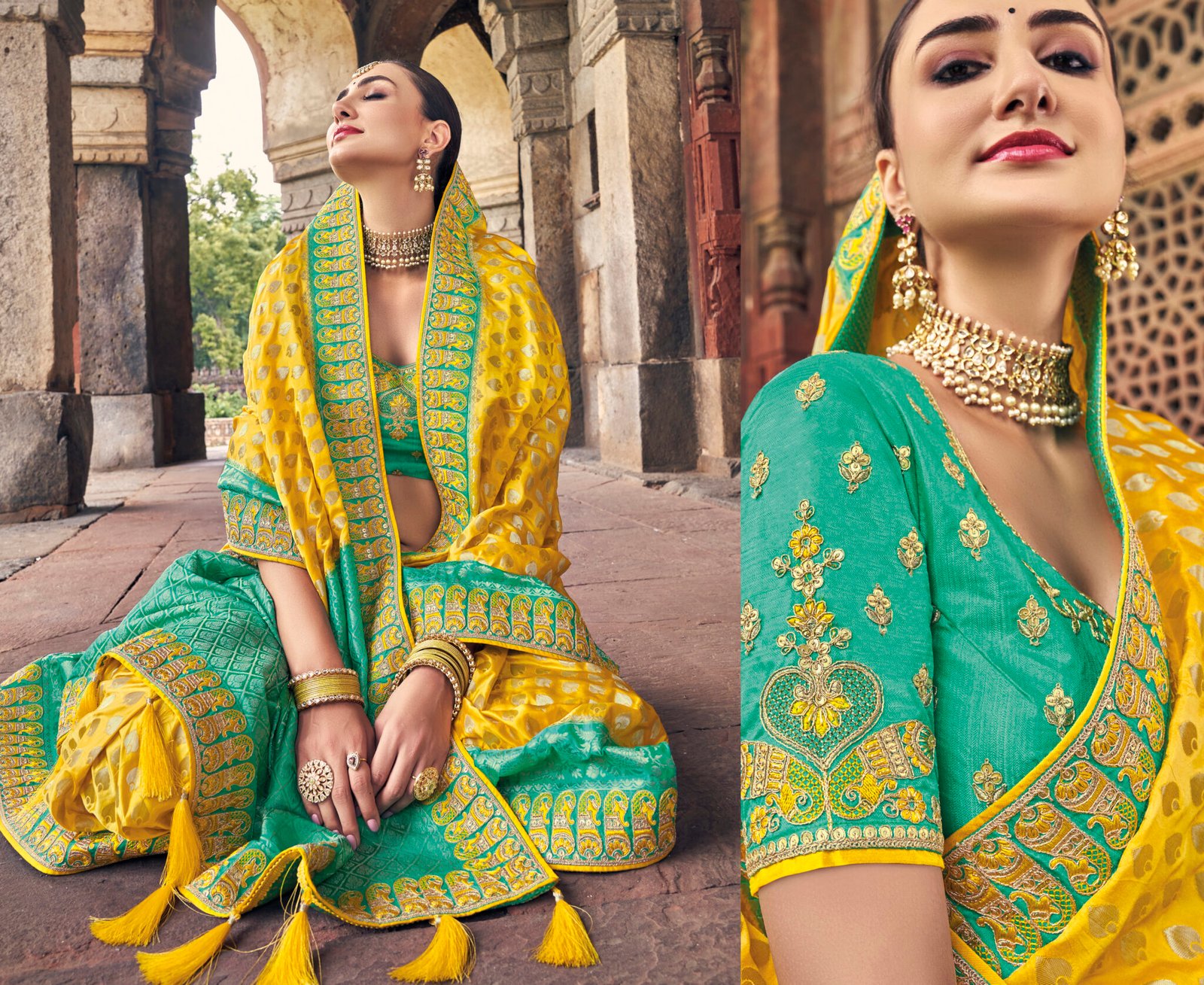 yellow-saree-for-wedding-bride-with-contrast-border