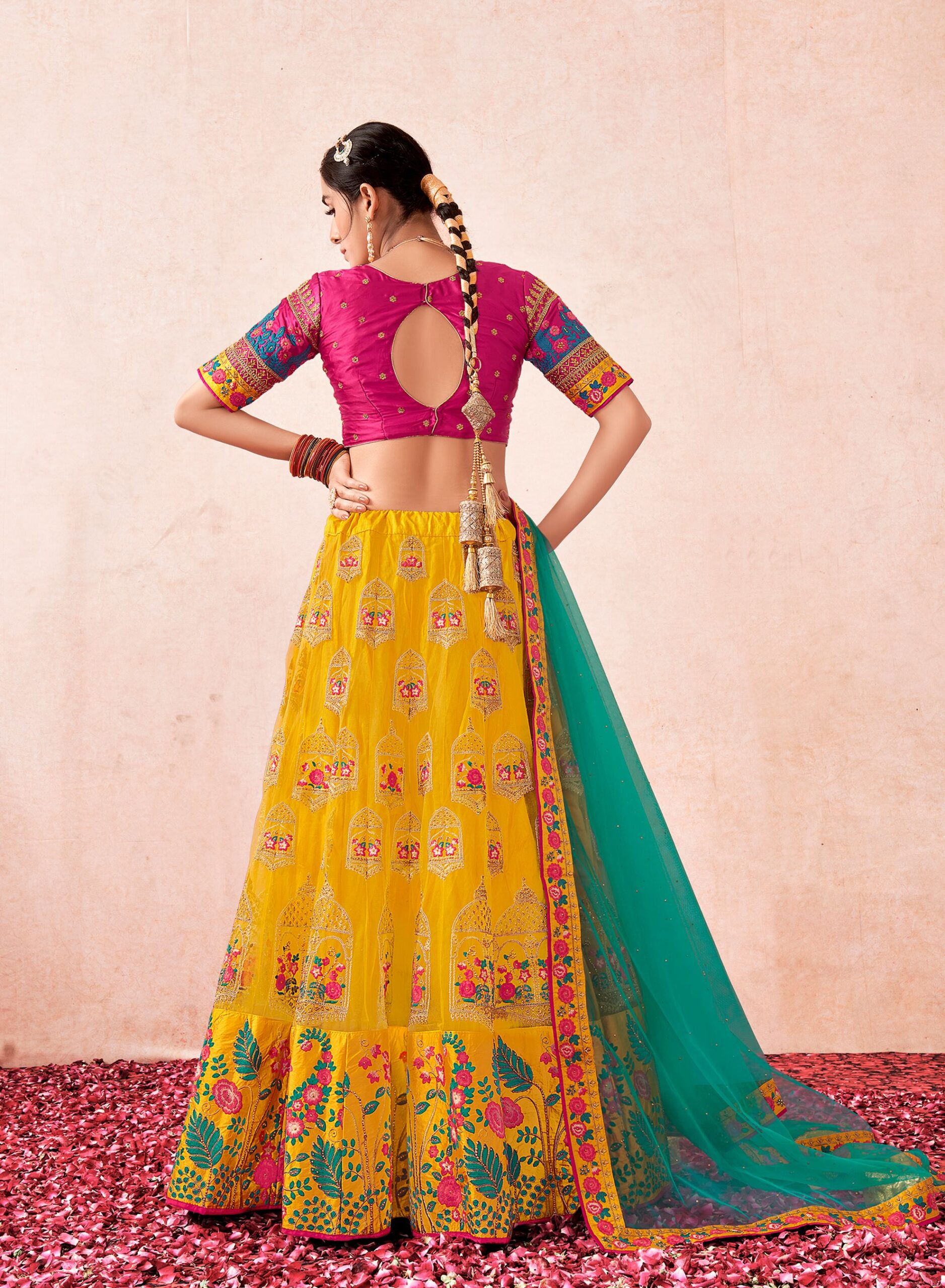Buy Pink N Yellow Art Silk Kali Lehenga Set Festive Wear Party Wear Online  at Best Price | Cbazaar