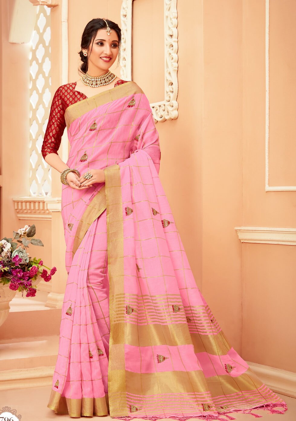 Buy Online Pink Cotton Silk Classic Sari with : 274926 -