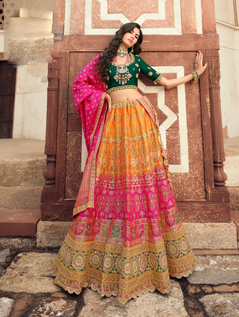 Hand Work Bridal Banarasi Lehenga at Rs 20999 in Surat | ID: 2853610789397