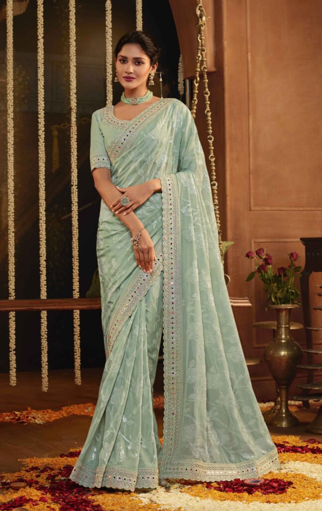 Sadhna Green floral design saree from Chintz Collection, Designed by Nalli